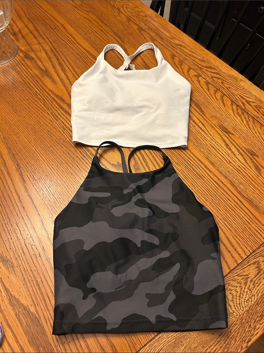 Old Navy White Cropped Tank & Black Gray Camo High Neck Top/3